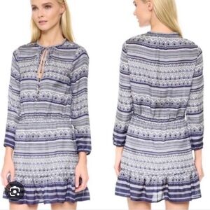Veronica Beard Blue‎ & White 100% Silk Agathe Accent Buttons Ruffle Hem Dress 0
